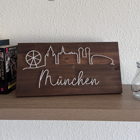München Skyline Fadenbild, 40 x 20 cm