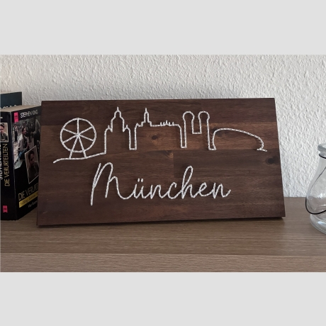 München Skyline Fadenbild, 40 x 20 cm