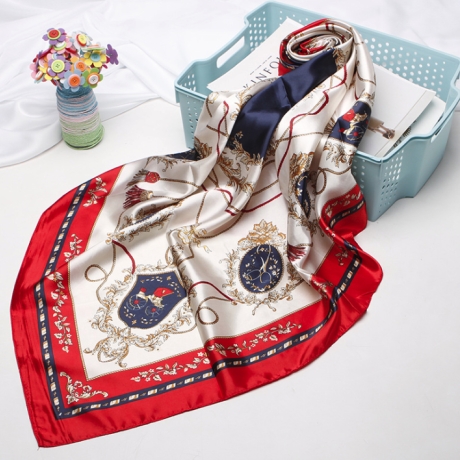 Damen Designer-Schal / Seide-Satin, rot-weiss, 90 x 90 cm