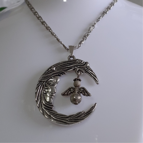 Ketten-Anhänger Glücks-Engel Halbmond mit Gesicht Schmuck Glück