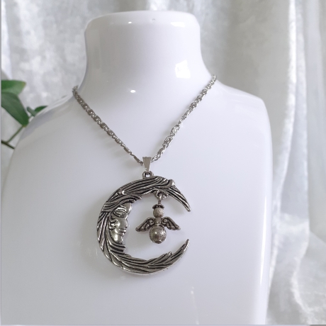 Ketten-Anhänger Glücks-Engel Halbmond mit Gesicht Schmuck Glück