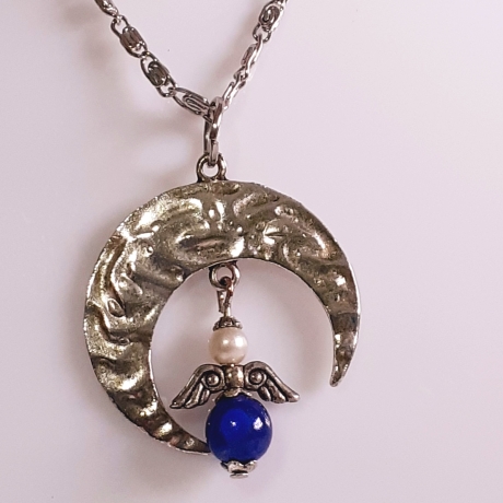 Ketten-Anhänger Glücks-Engel Halbmond Glücksbringer Schmuck silbe