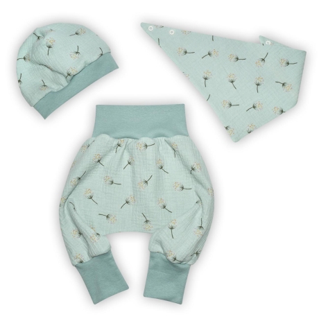 3-tlg Musselin Pumphosen-Set Erstlingsoutfit Pusteblumen mint