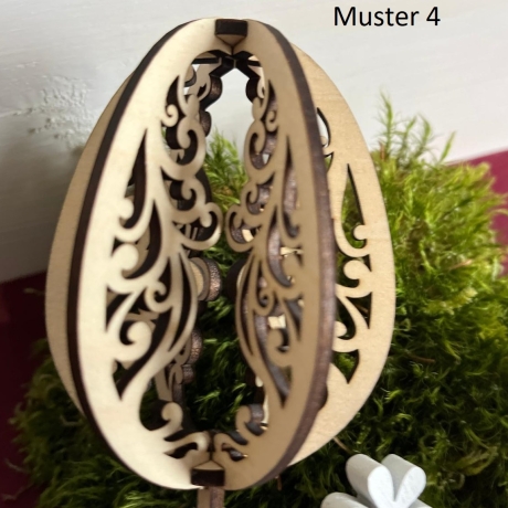 3D Osterei aus Holz – filigran gelasert – zum Hängen oder Stecken