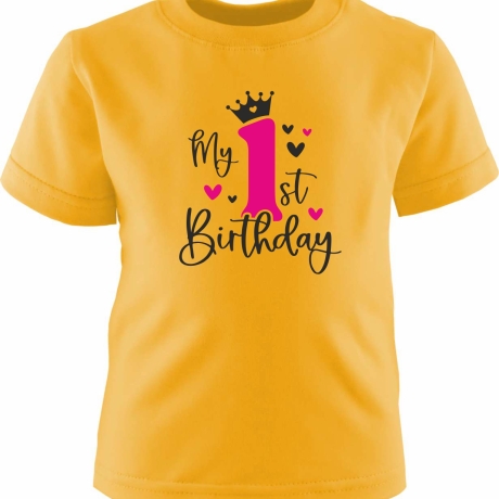 Kinder Kurzarm T-Shirt bedruckt mit MY FIRST BIRTHDAY