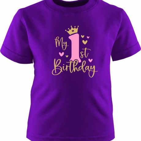 Kinder Kurzarm T-Shirt bedruckt mit MY FIRST BIRTHDAY