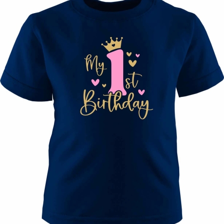 Kinder Kurzarm T-Shirt bedruckt mit MY FIRST BIRTHDAY