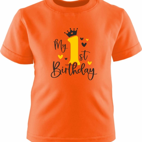 Kinder Kurzarm T-Shirt bedruckt mit MY FIRST BIRTHDAY