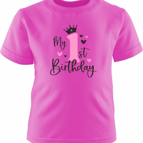 Kinder Kurzarm T-Shirt bedruckt mit MY FIRST BIRTHDAY
