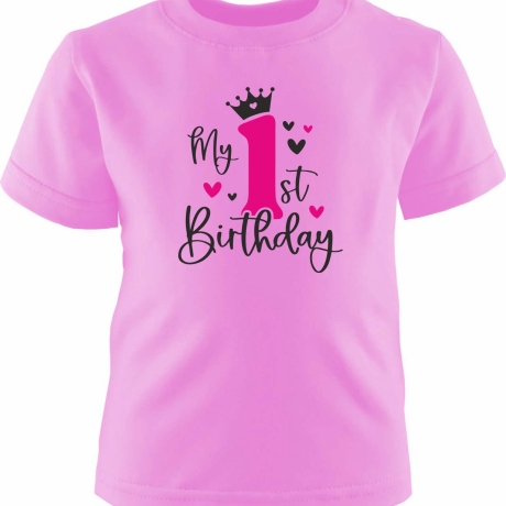 Kinder Kurzarm T-Shirt bedruckt mit MY FIRST BIRTHDAY