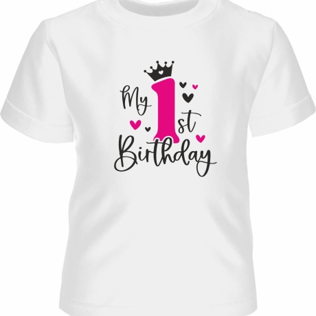 Kinder Kurzarm T-Shirt bedruckt mit MY FIRST BIRTHDAY