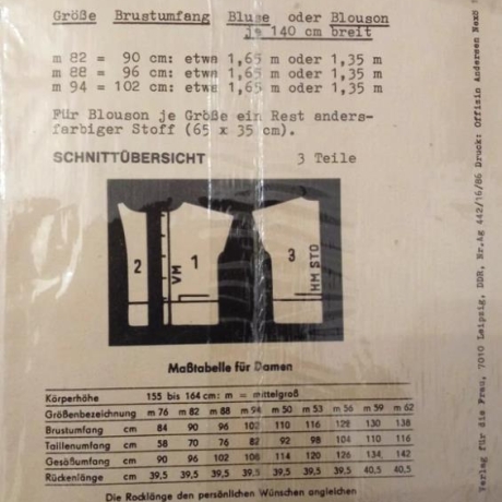 Neue Modelle 2-0994 DDR Schnittmuster Bluse Gr. m 82–94