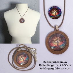 Kette Holzanhänger Blumenform mit Motivstein