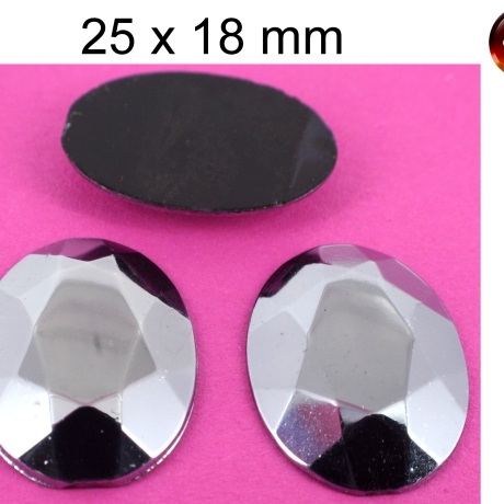 Cabochon Chaton verspiegelt, facettiert ca. 25x18 mm Acryl