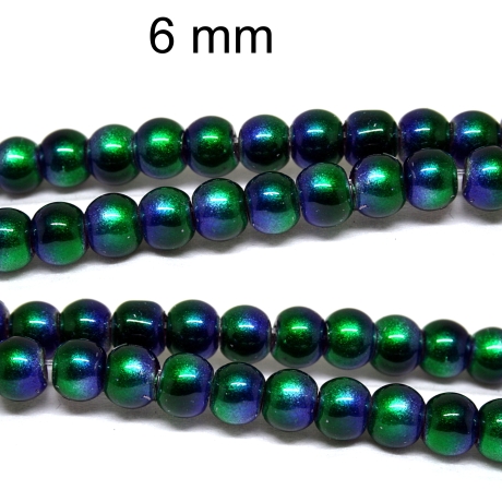 Glas Perle, Perlen ca. 6 mm, grün-blau