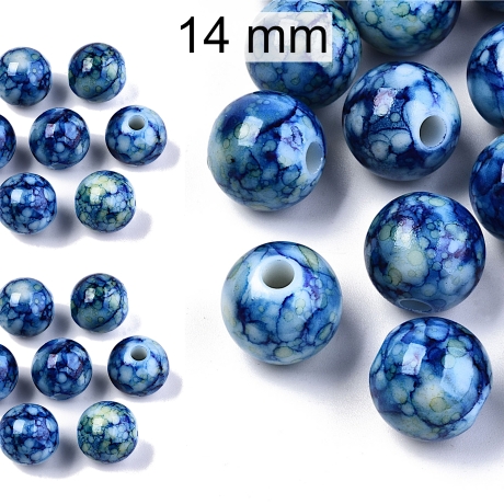 Perlen blau marmoriert ca 14 mm