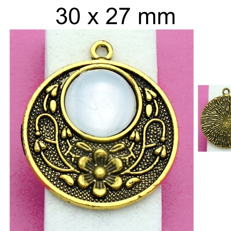 Anhänger mit milchigem Harzstein - gold - ca. 30x27mm  Metall