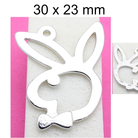 Anhänger - silber - Bunny - Hase - ca. 30x23mm - Metall 