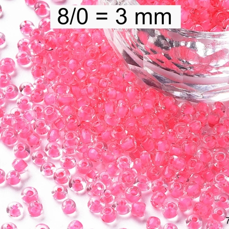 Rocailles - Perlen - inside color neon rosa - ca. 3mm - Glas