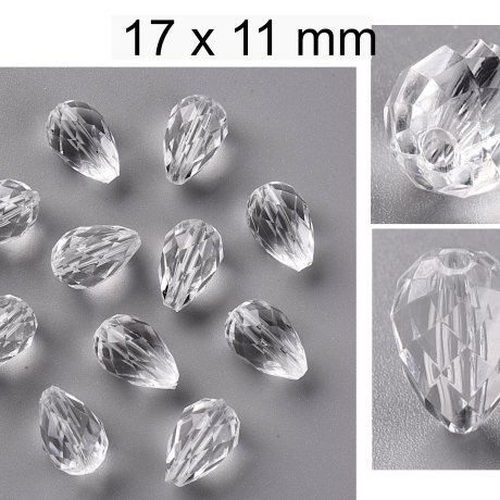 Perlen - Tropfen - facettiert - crystal - ca. 17x11mm - Acryl