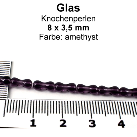 Glas - Knochenperlen - amethyst - ca. 8x3,5mm - Loch ca. 1mm 