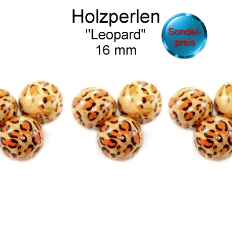 Holzperlen - bedruckt Leopard - ca. 16 mm – Loch ca. 4 mm
