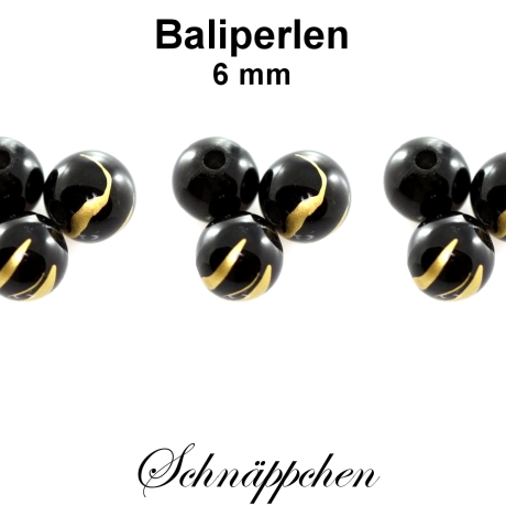Baliperlen - schwarz-gold - ca. 6 mm
