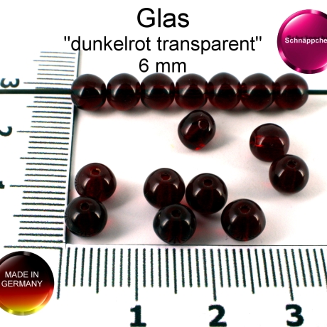 Perlen Glas dunkelrot transparent ca. 6 mm