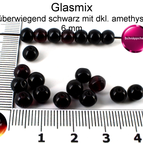 Glas Perlen - überwiegend schwarz mit dunklem amethyst - ca. 6 mm