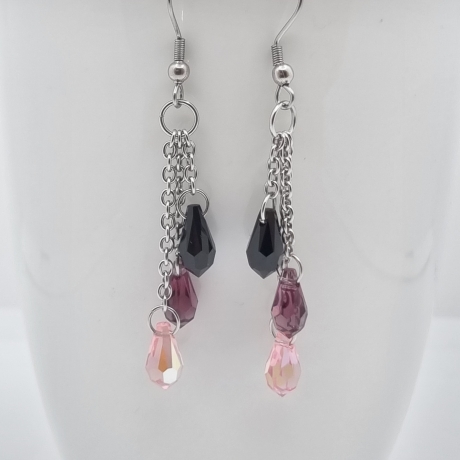 Ohrhänger Ohrringe Tropfen Schwarz Rosa Lila (O138)