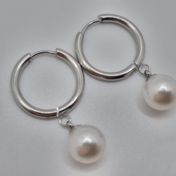 Ohrringe Creolen mit Perlen Perlencreolen Pearl White (O141)