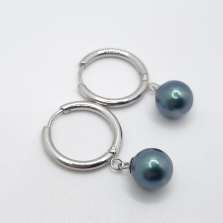 Ohrringe Creolen mit Perlen Perlencreolen Pearl Tahitian (O141)