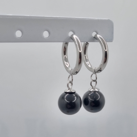 Ohrringe Creolen mit Perlen Perlencreolen Pearl Black (O141)