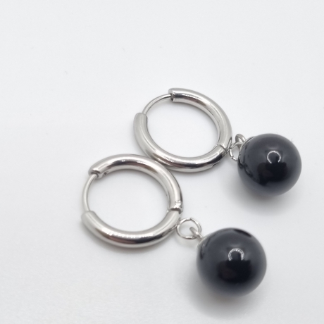 Ohrringe Creolen mit Perlen Perlencreolen Pearl Black (O141)