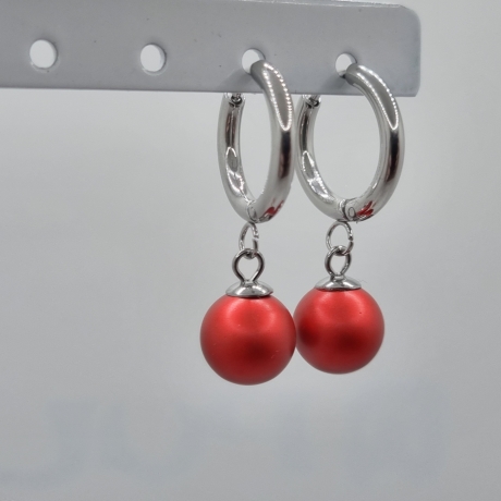 Ohrringe Creolen mit Perlen Perlencreolen Pearl Rot (O141)