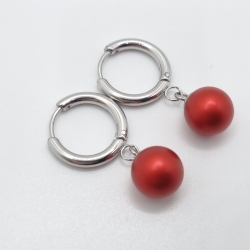 Ohrringe Creolen mit Perlen Perlencreolen Pearl Rot (O141)