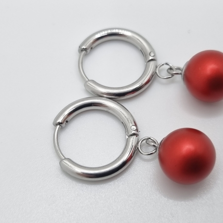 Ohrringe Creolen mit Perlen Perlencreolen Pearl Rot (O141)