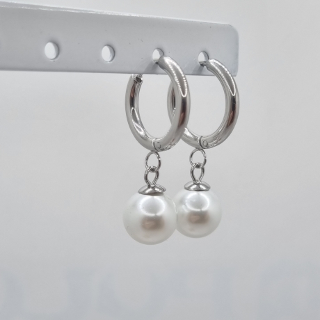 Ohrringe Creolen mit Perlen Perlencreolen Pearl Weiß (O141)