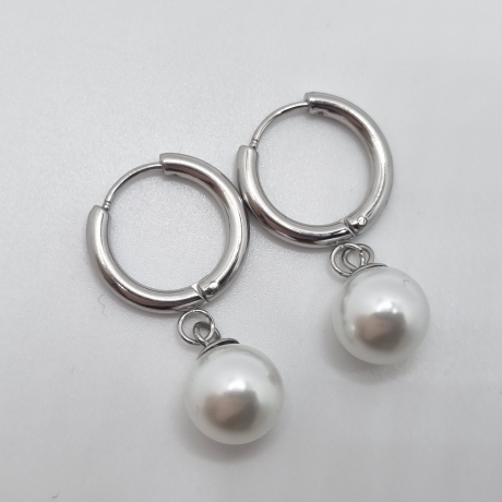 Ohrringe Creolen mit Perlen Perlencreolen Pearl Weiß (O141)