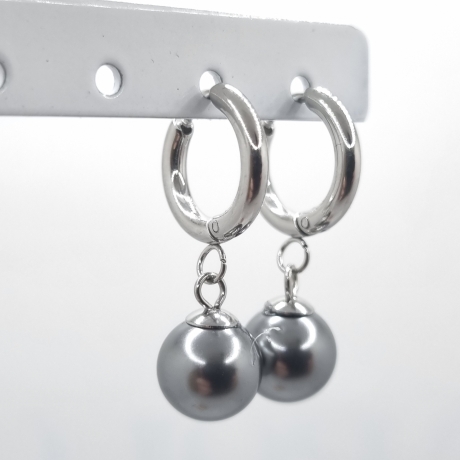 Ohrringe Creolen mit Perlen Perlencreolen Pearl Grau (O141)