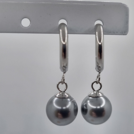 Ohrringe Creolen mit Perlen Perlencreolen Pearl Grau (O141)