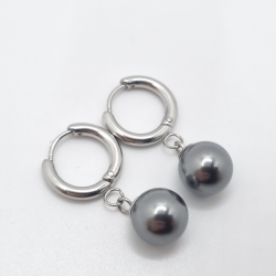 Ohrringe Creolen mit Perlen Perlencreolen Pearl Grau (O141)