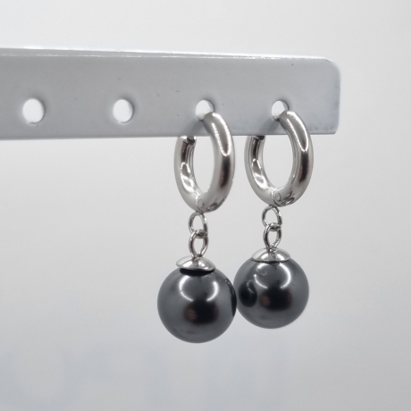 Ohrringe Creolen mit Perlen Perlencreolen Pearl Schwarz (O141)