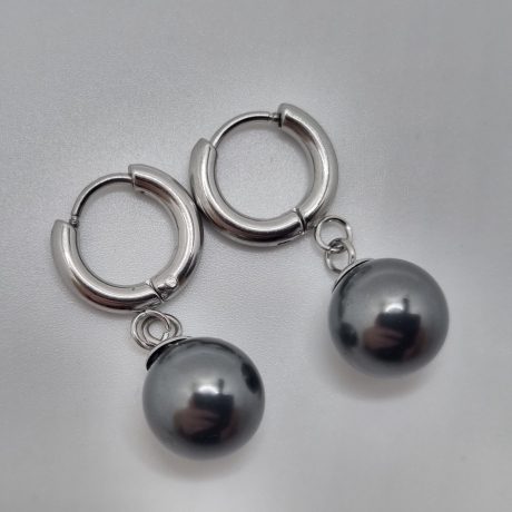 Ohrringe Creolen mit Perlen Perlencreolen Pearl Schwarz (O141)