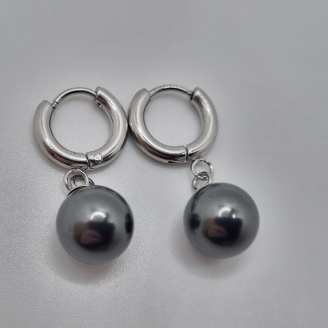 Ohrringe Creolen mit Perlen Perlencreolen Pearl Schwarz (O141)