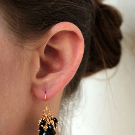 Obsidian Edelsteinperlen Cluster Ohrringe 18K vergoldet