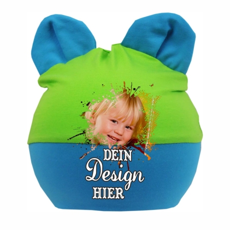 Baby Ohren Mütze Multicolor personalisiert mit deinem Wunschmotiv