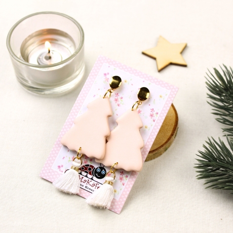 Rosa Weihnachts Ohrringe – Tannenbaum Ohrhänger aus Polymer Clay