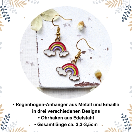 Ohrhänger mit Regenbogen- & Wolken-Anhängern | Bunte Ohrringe