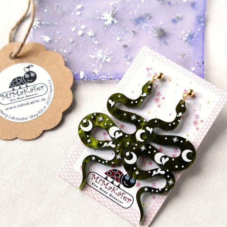 Schlangen Ohrringe Boho Luana – grüne Acryl Ohrhänger Edelstahl